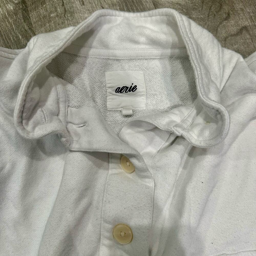 Aerie‎ White Cropped Fleece Pullover Henley Sweatshirt Small - Picture 2 of 7